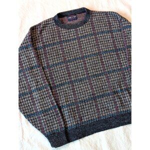 Pine State Vintage 90s Men's Micro-Check Wool Blend Knit Sweater / Size L / USA